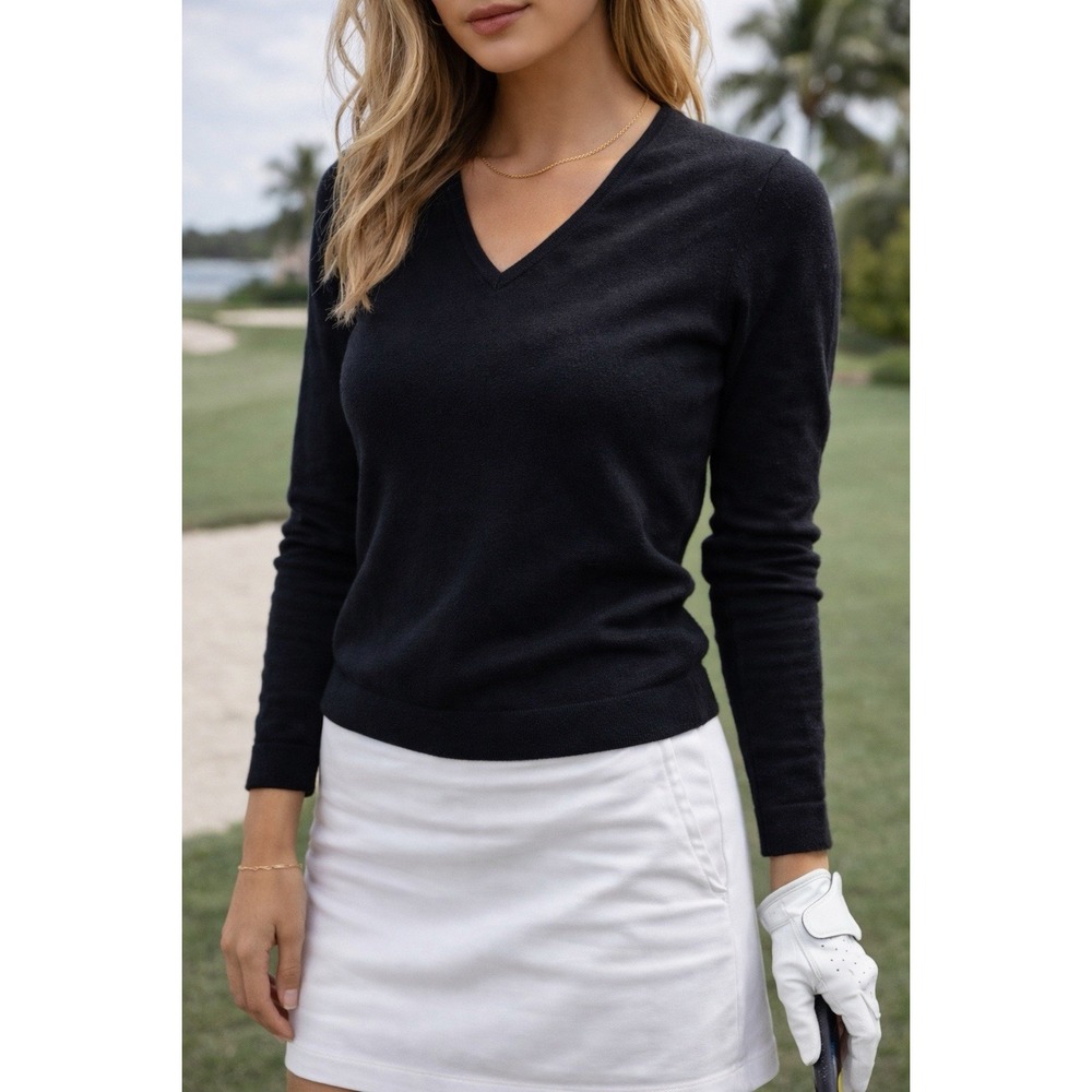 VTG Fairway & Greene Sweater Women's S Black Wool Blend V Neck Stretch Golfcore